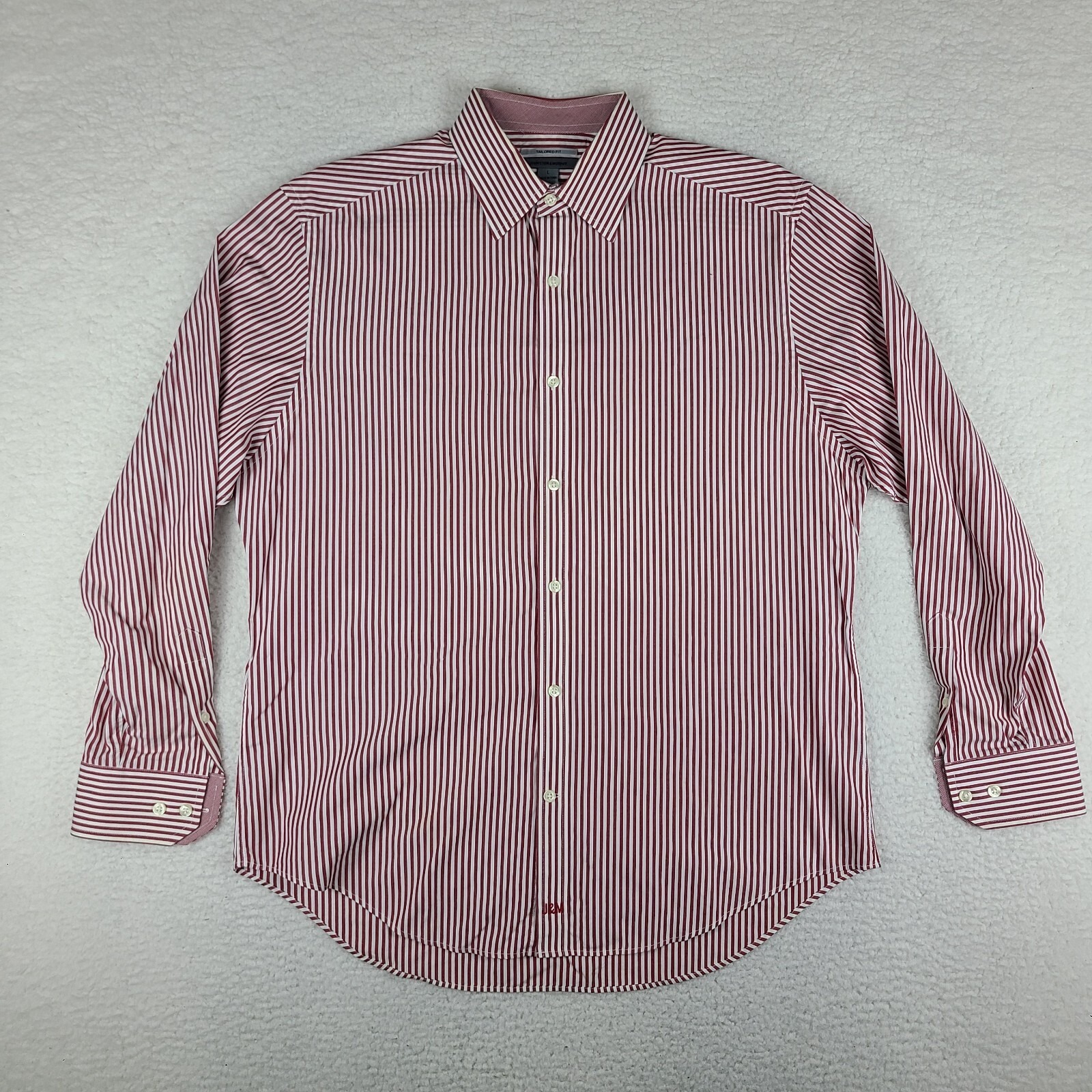 Johnston Murphy Shirt Mens Large Red White Striped Tailored Fit Button Up